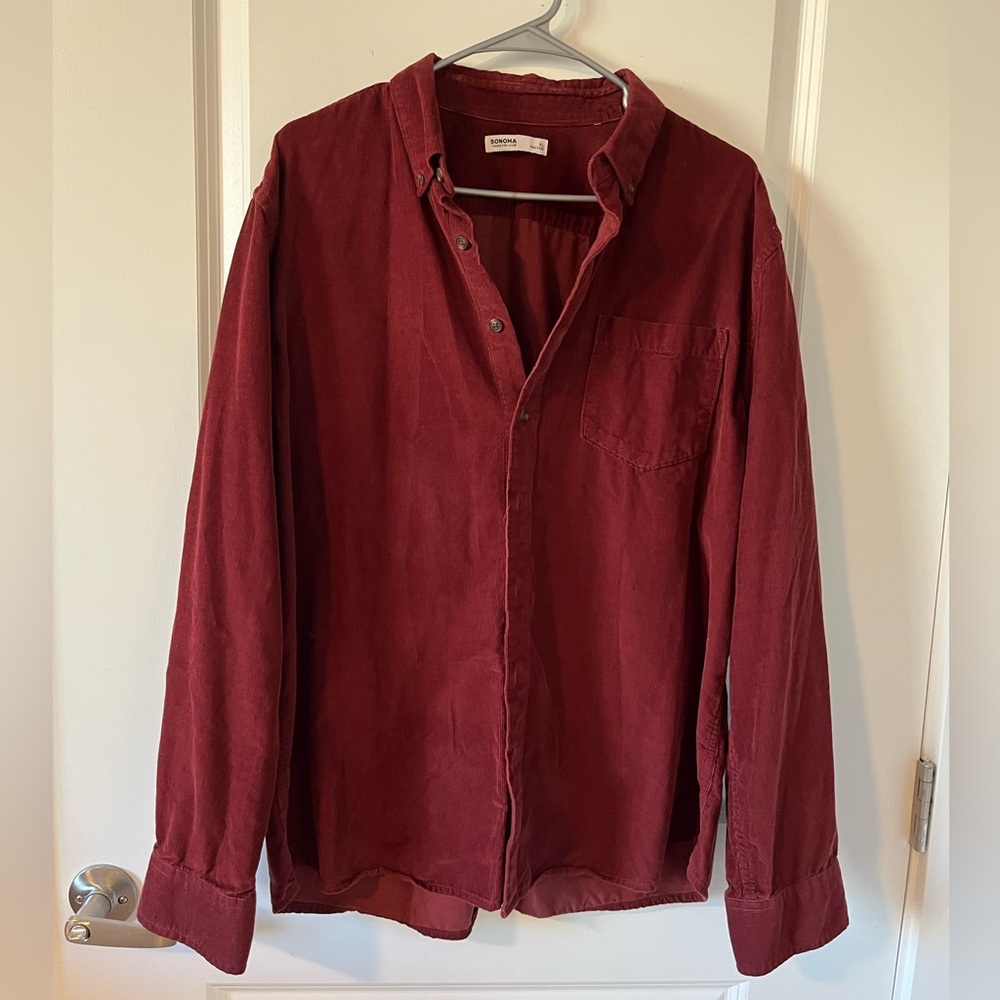 Sonoma 100% Cotton Red Corduroy Button Up Shirt